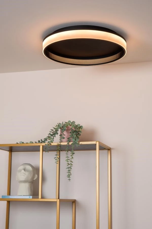 Lucide ESTREJA - Plafonnier - Ø 40 cm - LED 3 StepDim - CCT - 2500K/3000K - Noir - ambiance 3